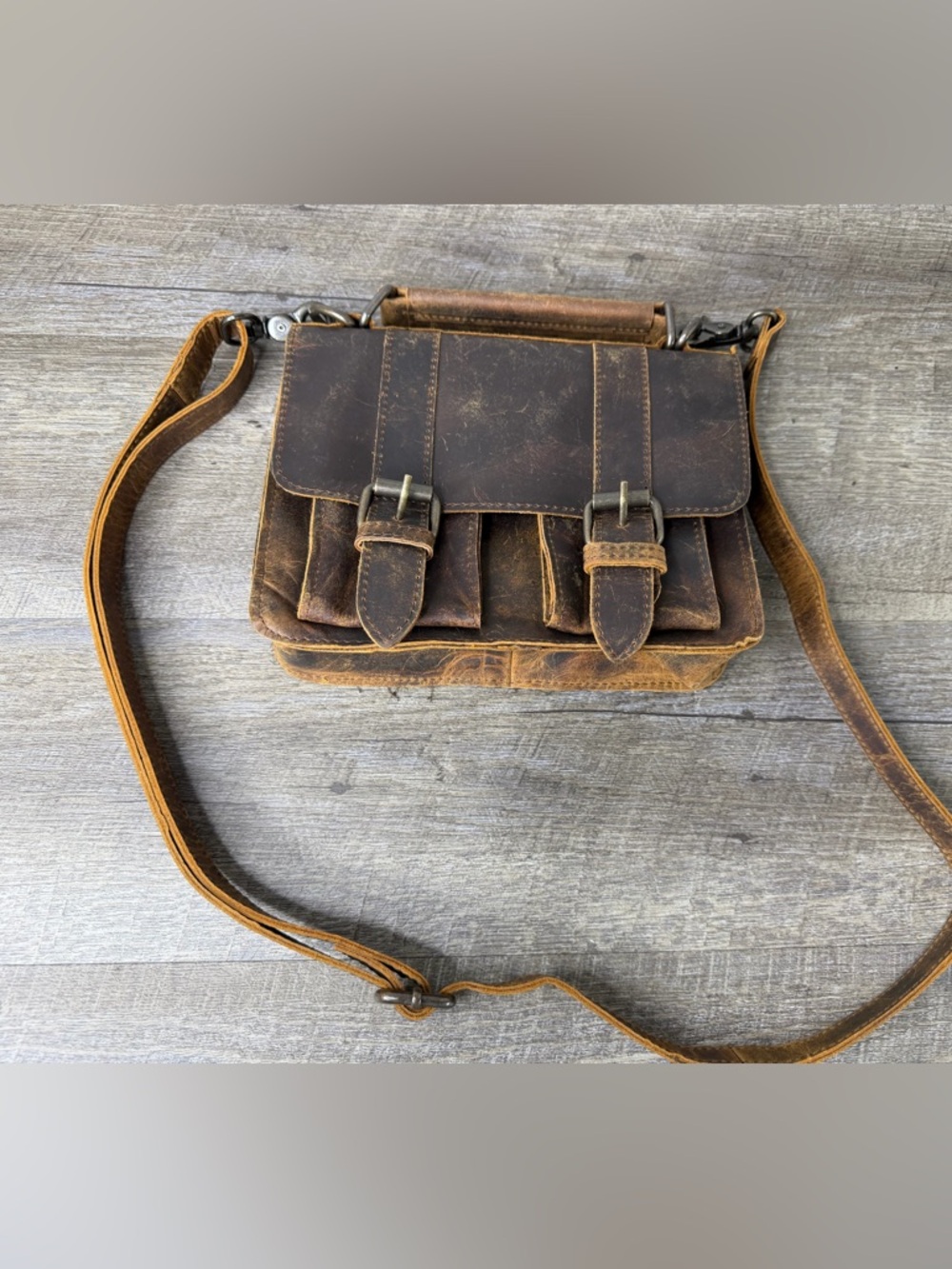 Leather crossbody bag messenger satchel bag 8 inch for men/women Distressed -New